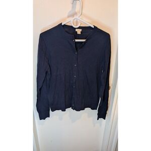 J Crew Cardigan Woman's Blue M The Caryn Cardigan Long Sleeve Button Up Cotton